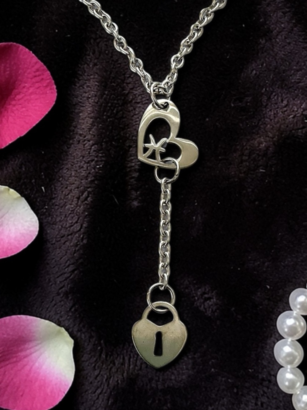 🆕 Pisces Zodiac/Water Sign with Hanging Lock Heart Pendant Necklace-Stainless